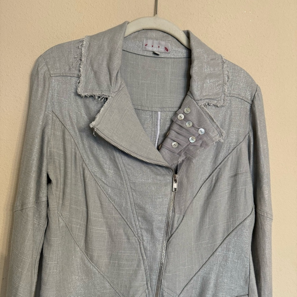 Hugging Kissing Metallic Shimmer Gray Blazer Jacket Unique Casual Fun Size Small